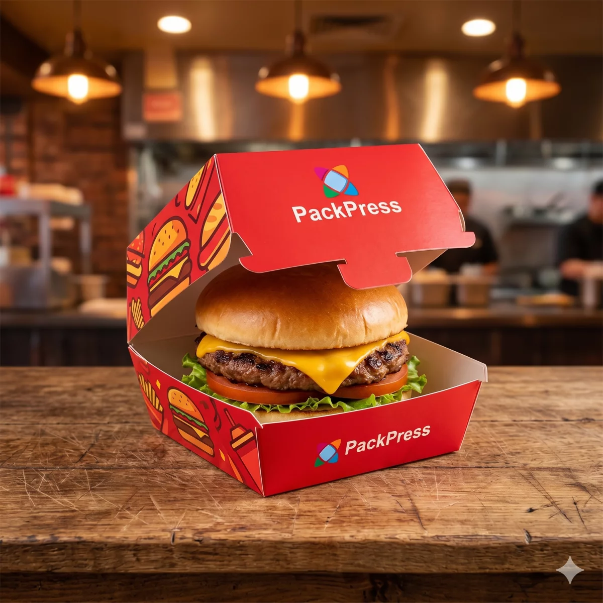 Individuell bedruckte Hamburgerboxen