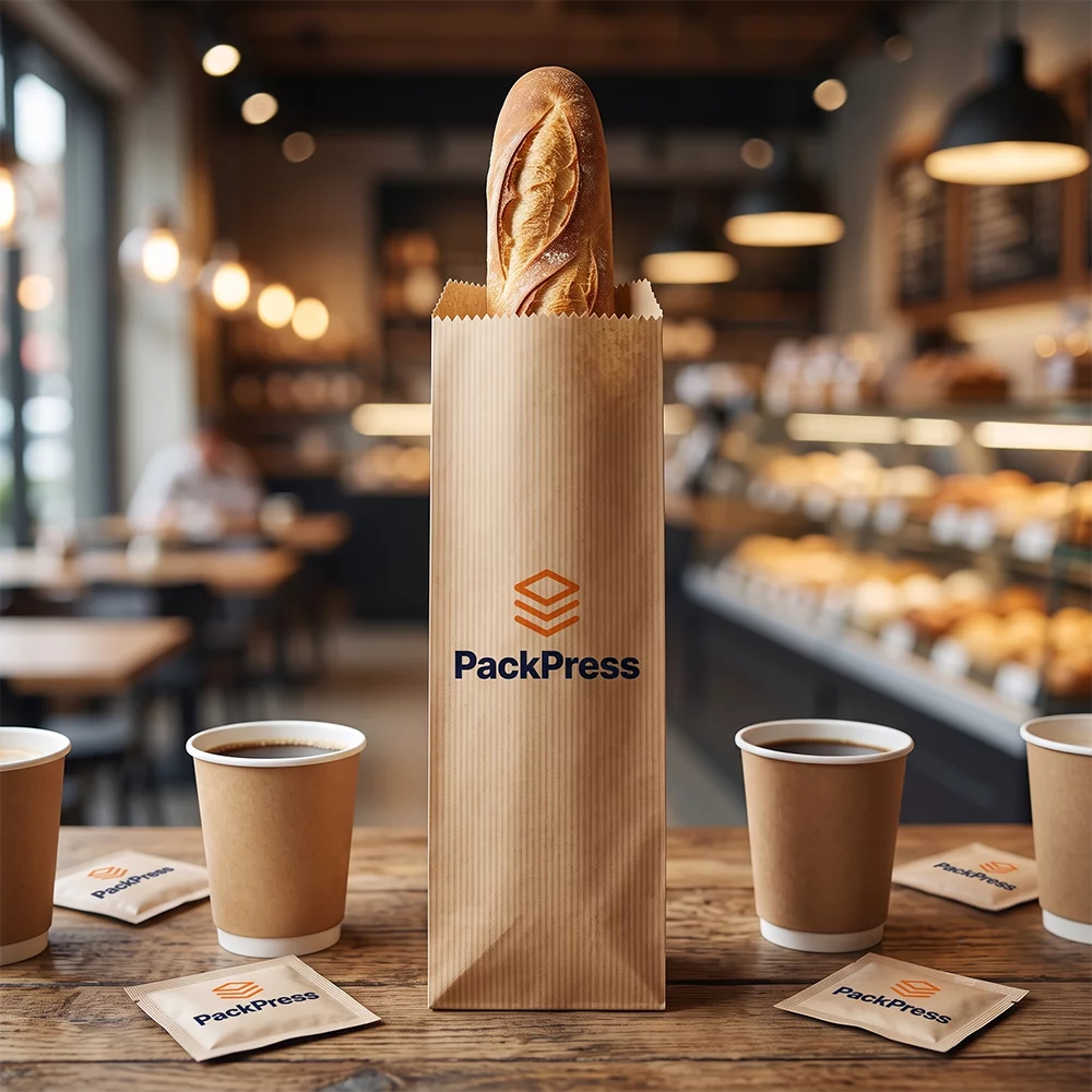 Baguette-Faltenbeutel Weiß & Braun – Individuell bedruckbar