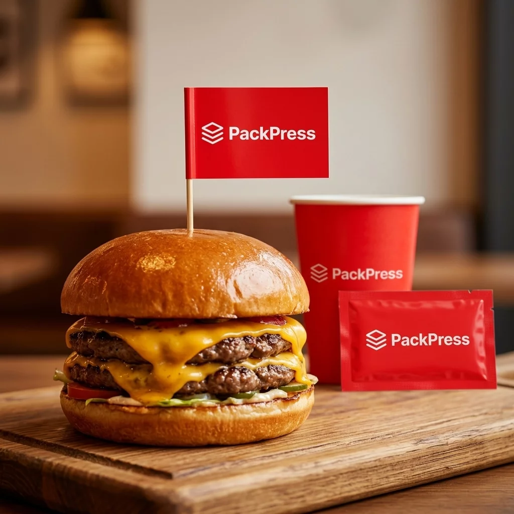 Burger-Spieße (Fähnchen) mit Logo